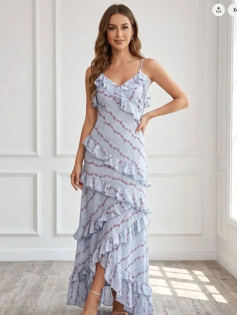 Rareraw Floral Ruffle Maxi Dress in Light Blue